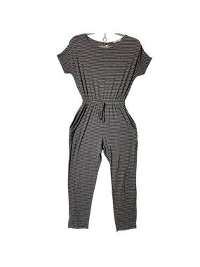 Promesa USA Jumpsuit Womens Sz M Drawstring Pockets Tapered Leg Grey & White USA